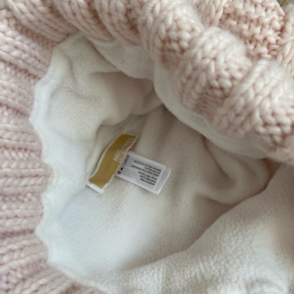 Michael Kors Pink Cable Knit Hat with Brown Pom NWT - Picture 3 of 3